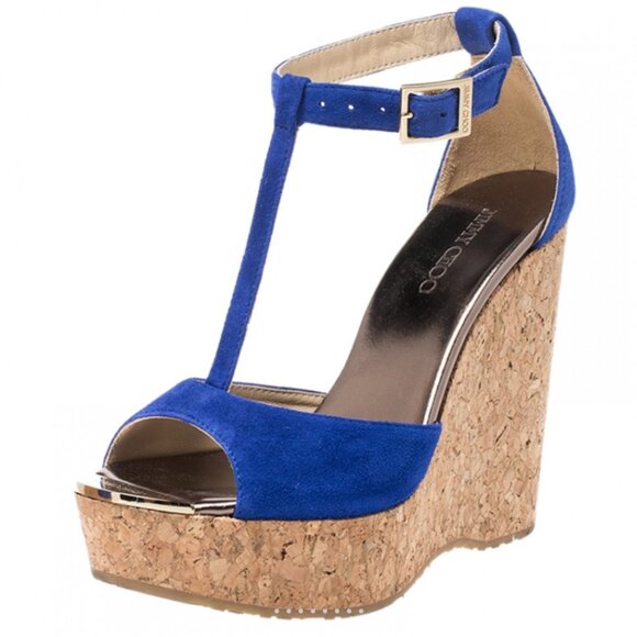 Jimmy Choo cosmo suede and cork wedges BLUE 36.5 - Picture 1 of 4